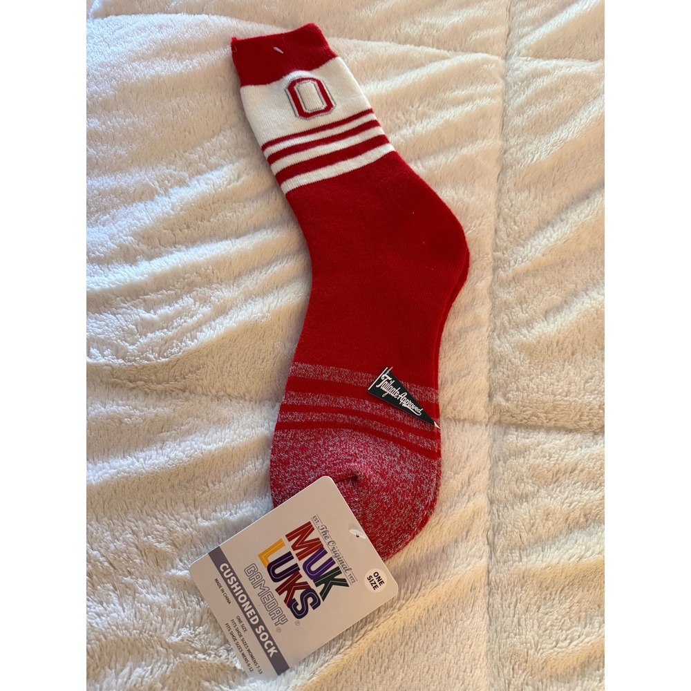 Muk Luks Gameday Cushioned Socks Red White Ohio O Logo Crew Socks One Size NWT